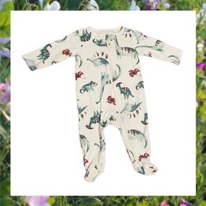 CARTERS Off-White & Green Footie Dino Print One Piece Sleeper.